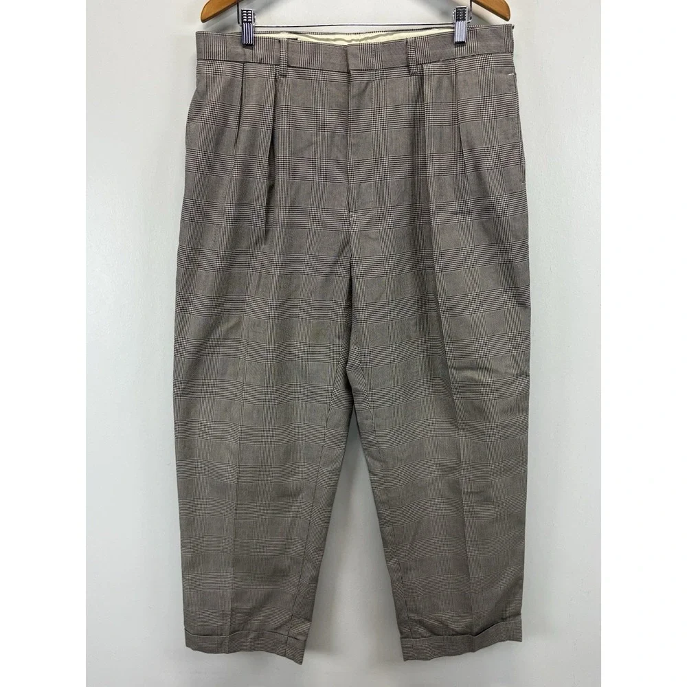 VTG Polo Ralph Lauren Men's Pants 38x30 (36x29.5) Cuffed Pleated Glen Plaid USA